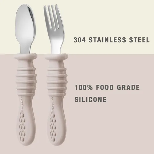 Miniatura 3 de PandaEar Juego de 6 utensilios de tenedor y cuchara para niños pequeños, cubiertos de silicona de acero inoxidable para bebés y niños, sin BPA