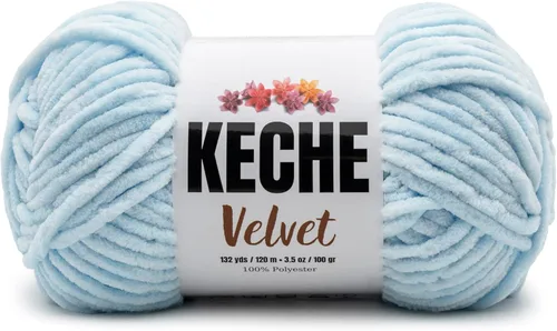 Keche Hilo de terciopelo para ganchillo, manta de felpilla suave, voluminosa, hilo amigurumi, 3.53 oz (132 yardas), color azul bebé