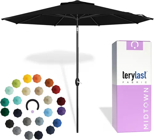 Miniatura 34 de Midtown Umbrellas 10 años sin decoloración, 6 pies, tela de poliéster roja a prueba de rayos UV, sombrilla para patio al aire libre, marco