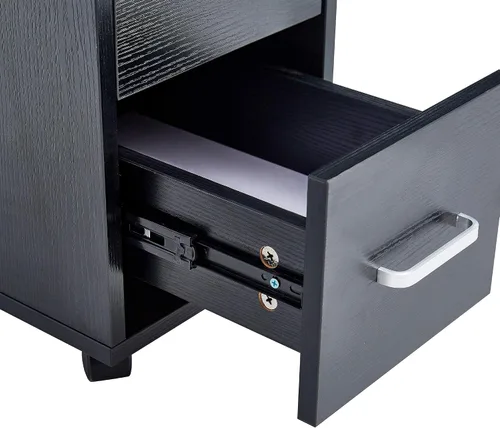 Miniatura 6 de Escritorio de manicura de uñas para técnico, estación de mesa de uñas de spa de salón de madera con gabinete, cajones, ruedas controlables (negro)