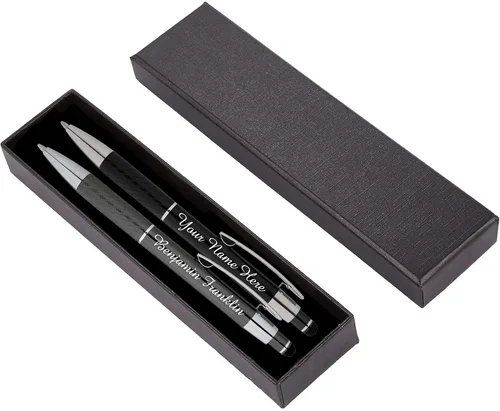 ExpressDesigns™ - Set de regalo de bolígrafos personalizados - Paquete de 2 bolígrafos de metal con caja de regalo - Bolígrafo de lujo grabado