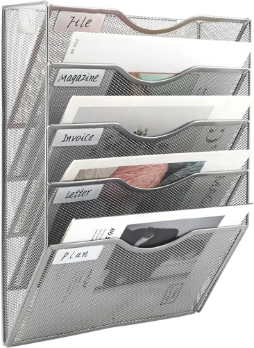 EasyPAG Organizador de Archivos Colgante de Pared, Organizador de Correo de 5 Bolsillos Montado en Pared, Soporte Vertical para Documentos con