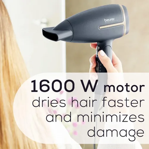 Miniatura 6 de Beurer HC25 - Secador de pelo iónico para viajes con interruptor de voltaje, secador antiencrespamiento de 1600 W, mango plegable, estilizador