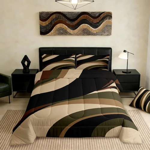 Miniatura 34 de Juego de edredón de rayas rojas y negras, juego de ropa de cama tamaño King con ondas circulares abstractas, geométrico, espiral, acolchado, 3 Multi