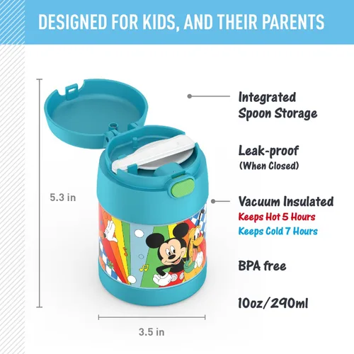 Miniatura 2 de THERMOS FUNTAINER - Tarro de comida para niños aislado al vacío de acero inoxidable de 10 onzas con cuchara, preescolar Mickey