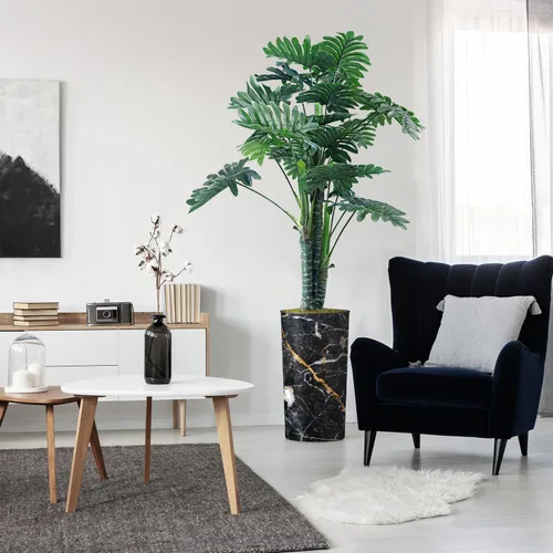 Miniatura 7 de Árbol artificial en macetero con efecto de granito moderno, palmera tropical areca artificial de seda para decoración del hogar en interiores