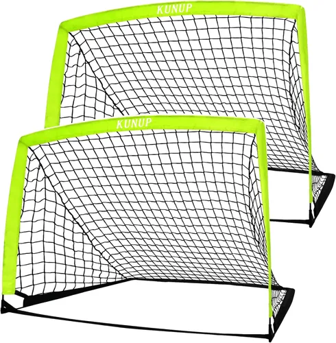 Miniatura 14 de Juego de 2 porterías de fútbol para niños, 5 x 3, 6 x 4, 9 x 5, red de práctica de fútbol plegable con bolsa de transporte portátil para niños