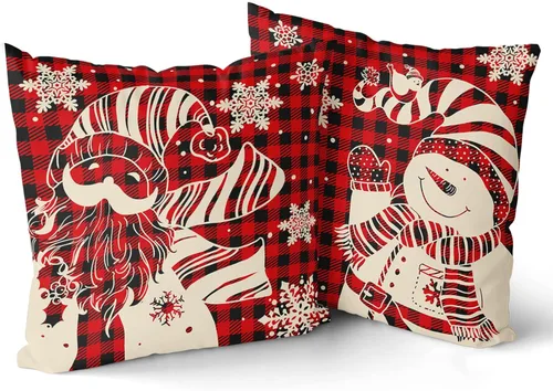 Miniatura 9 de Giwawa Juego de 2 fundas de almohada navideñas de 18 x 18 pulgadas, fundas de almohada de algodón rústico de Papá Noel de granja para sofá