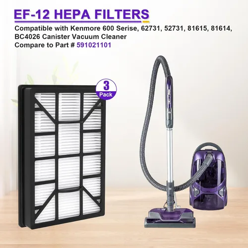 Miniatura 2 de Paquete de 3 filtros HEPA EF-12 de repuesto para aspiradora Kenmore 62731, 52731, 81615, 81614, BC4026, filtro de escape serie 600 para filtro de 3