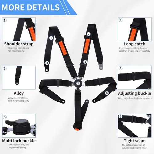 Miniatura 2 de Yakitoko Universal Arnés de Seguridad de 5 Puntos, 2 Pulgadas, Compatible con Go Kart, UTV, ATV, Carreras, Negro