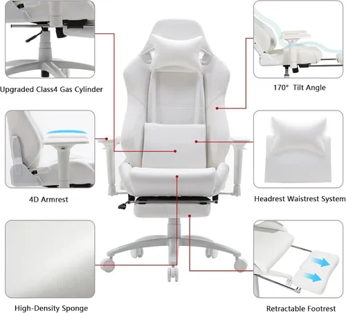 Miniatura 3 de Silla de juegos, sillas de oficina para el hogar, silla de oficina ergonómica con reposapiés y soporte lumbar, sillas de juegos para adultos, silla