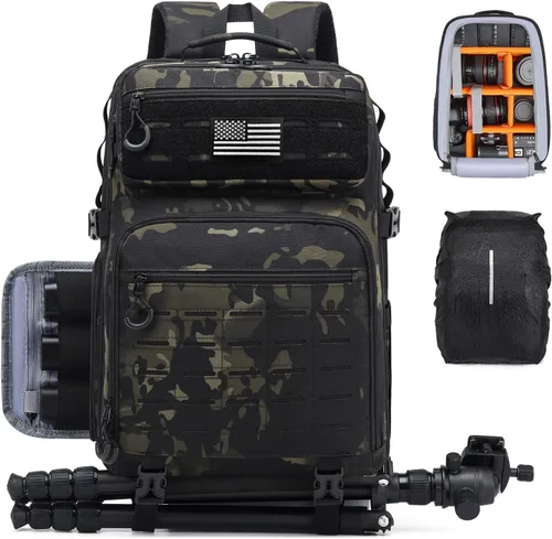 Miniatura 7 de HAMBOLY Mochila profesional para cámara, gran bolsa impermeable para fotografía DSLR/SLR/cámara sin espejo con soporte para trípode/compartimento