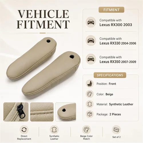 Miniatura 4 de Priprilod 2 fundas de cuero para reposabrazos de repuesto, color beige tostado, compatibles con Lexus RX 300 330 350 2003 2004 2005 2006 2007 2008