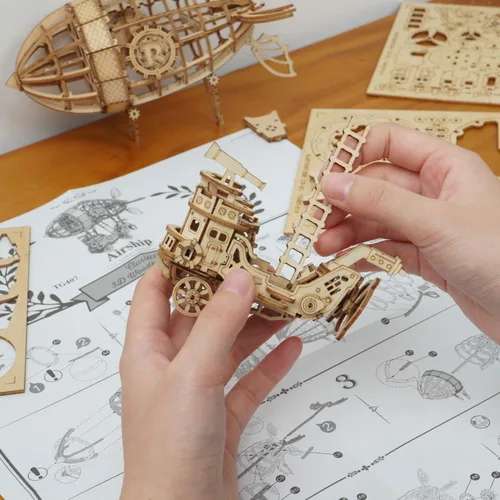 Miniatura 4 de Rolife Kit de modelo de rompecabezas de madera 3D para adultos para construir (aeronave y Big Ben)