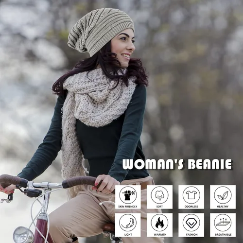 Miniatura 5 de DANMY Gorros de invierno para mujer cálidos y gruesos de punto trenzado suave para mujer