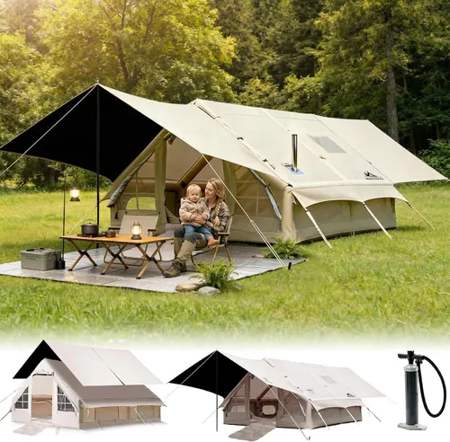 Miniatura 10 de SENLEETO Tiendas de campaña inflables para acampar de 6 a 8 personas, tienda de campaña inflable de lujo con puerto de CA, casa de tienda inflable