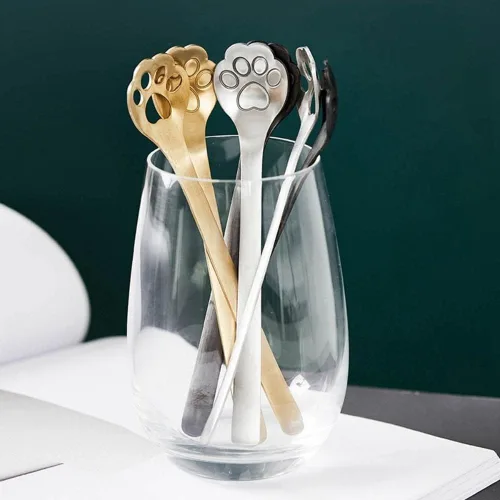 Miniatura 2 de Cucharas de café huecas de acero inoxidable plateado con pata de gato, cucharaditas de pata de gato, cucharas de mezcla cucharas de postre