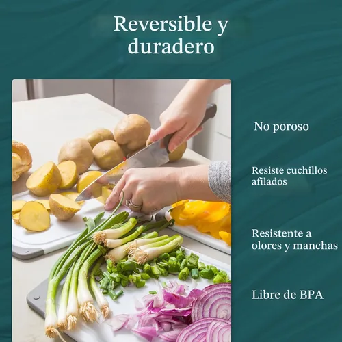 Miniatura 2 de Tablas de cortar para cocina, tabla de cortar sin BPA, diferentes tamaños y asas antideslizantes, juego de tablas de cortar reversibles, grandes