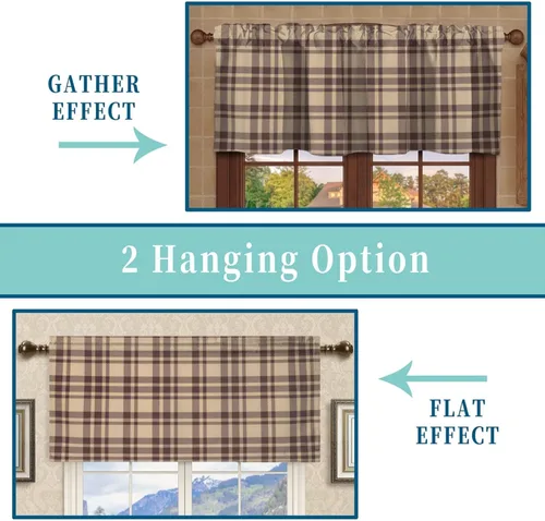 Miniatura 5 de Cortinas con cenefas temáticas geométricas, patrón geométrico a cuadros para sala de estar, cenefa para ventanas con bolsillo para barra, cenefa
