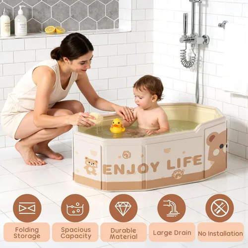 Miniatura 3 de Bañera plegable para bebé, bañera plegable para bebés de 3M-8 años, bañera portátil de viaje para bebé con base antideslizante, bañera plegable