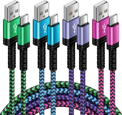Cable de carga rápida Android de 6 pies, cable de teléfono USB A a tipo C, cable de automóvil para Samsung Galaxy S26 Púrpura+Verde+Roserd++ Azul