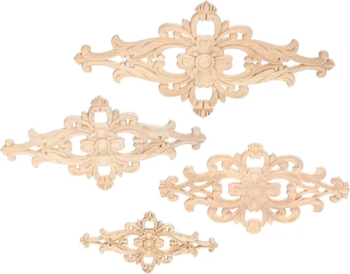 Miniatura 9 de MUXSAM Apliques de madera tallados para muebles, 1 calcomanía sin pintar para puerta, pared, techo, armario, tocador, espejo, cama, mantel, banco, 1