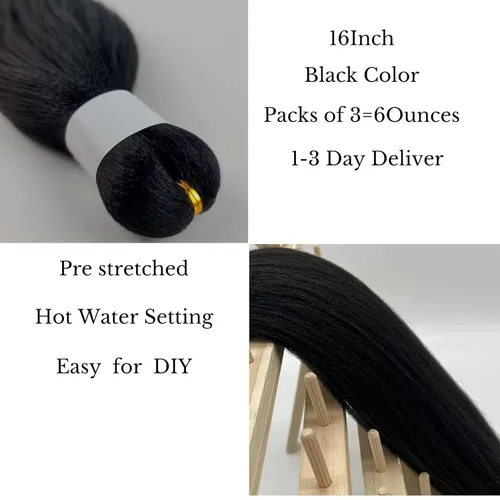 Miniatura 3 de Cabello trenzado para niños preestirado de 16 pulgadas, color negro, Yaki ez, trenzado para niños, trenzas sin nudos