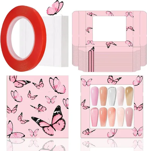 Miniatura 14 de 71 Piezas Caja de Embalaje Vacía de Uñas a Presión 35 Piezas Papeles de Fondo Blanco y 1 Cinta Adhesiva de Doble Cara, Juego de Caja Vacía de Uñas