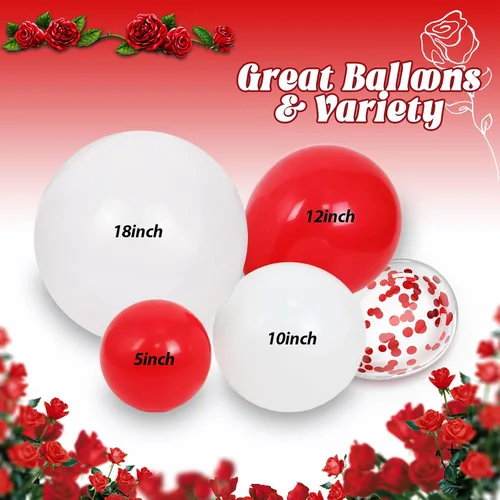 Miniatura 7 de Juego de 114 globos rojos y blancos, kit de arco de globos rojos y blancos para boda, compromiso, Navidad, día de San Valentín, cumpleaños