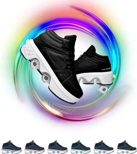 Miniatura 9 de Zapatos de patinaje convertibles para hombres y mujeres, zapatos de paseo automáticos para niños y adultos, patines con doble fila de ruedas, ruedas