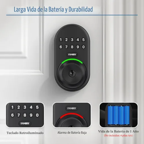Miniatura 5 de Yamiry - Cerradura inteligente con teclado, cerradura digital de entrada sin llave con asa, perilla electrónica de código para puerta delantera