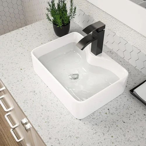 Miniatura 12 de Lavabo Rectangular, Dcolora 19" x 15" Lavabo de Baño de Cerámica Blanca de Porcelana Rectangular Lavabo de Baño Sobre Mostrador Lavamanos de Tocador