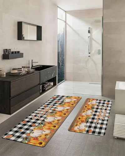 Miniatura 2 de Tapete de baño de calabaza de Acción de Gracias para bañera, antideslizante, de secado rápido y absorbente, tierra de diatomeas, fregadero de ducha