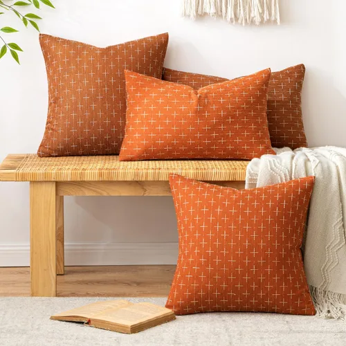 Miniatura 35 de MIULEE - Juego de 2 fundas de almohada decorativas de lino de arpillera navideñas, modernas, estilo campestre, rústicas, tejidas, con textura