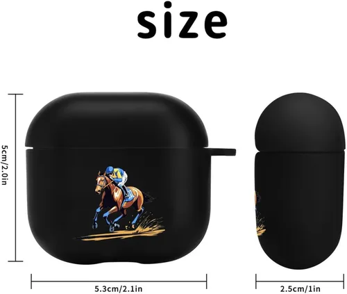 Miniatura 2 de Horse Racing - Funda suave compatible con AirPods 4 con hebilla colgante de carga LED visible