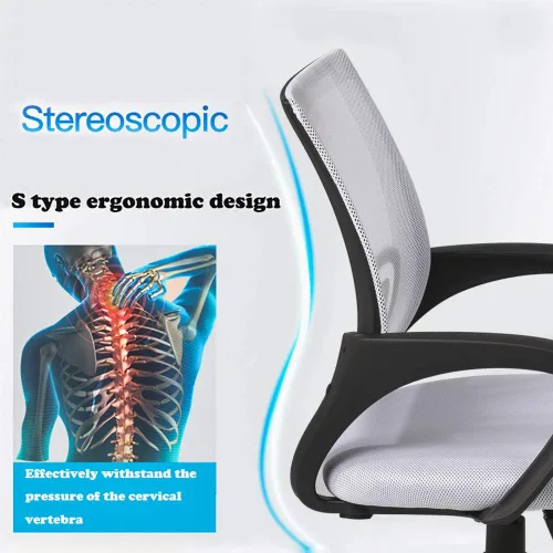 Miniatura 4 de Juego de 2 sillas ergonómicas de oficina, silla de escritorio de malla con soporte lumbar y reposabrazos, silla de escritorio ajustable para Blanco