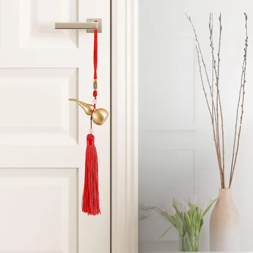 Miniatura 9 de Adornos colgantes de Feng Shui, calabaza dorada de Wu Lou, con tira de la suerte roja, tesoro ideal para colgante de automóvil, dormitorio, puerta