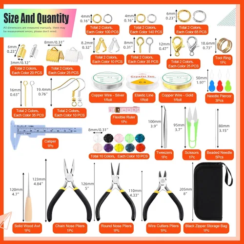 Miniatura 2 de Tanstic Kit de 1251 piezas de suministros para hacer joyas, kit de fabricación de joyas con alicates de joyería, anillos de salto, alambres