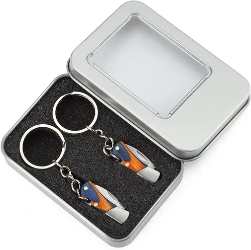 Miniatura 2 de Luvbestaken - 2 cuchillos de bolsillo pequeños, mini cuchillo para llavero, cuchillo de acero inoxidable EDC, cuchillo plegable con mango de madera