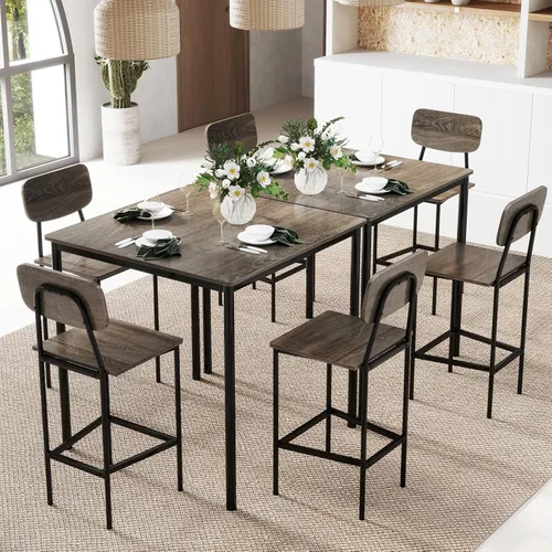 Miniatura 7 de GOFLAME Juego de mesa de comedor de 5 piezas para espacios pequeños, mesa de cocina y sillas para 4 personas con marco de acero, juego de mesa