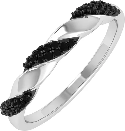 Anillo de boda de diamante negro de 0.08 quilates en plata de ley 925 o oro amarillo de 18 quilates sobre plata de ley