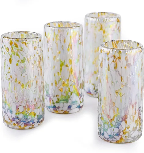 Miniatura 25 de Specialty - Vasos de tequila mexicanos, soplados a mano con color y textura únicos, juego de 4 piezas (borde azul)