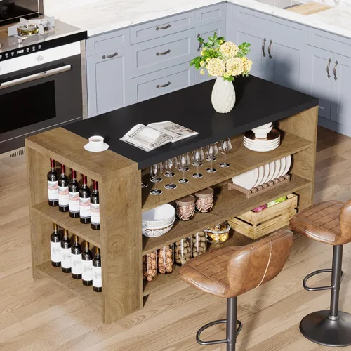 Miniatura 7 de Tribesigns Isla de cocina de 55 pulgadas con almacenamiento, mesa de isla estacionaria estilo granja de 5 niveles con 5 estantes, mesa de barra