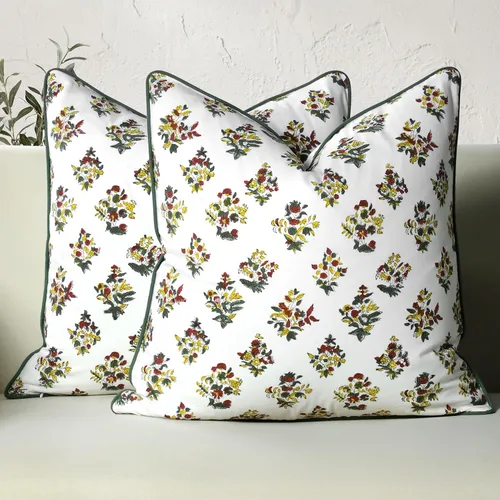Miniatura 17 de CPC Fundas de Cojines Decorativos 100% Algodón 16x16 Pulgadas, Juego de 2 Cojines de Sofá con Estampado de Bloques Rosados, Lindas Almohadas