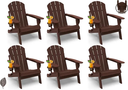 Miniatura 11 de GREENVINES Juego de 2 sillas plegables Adirondack Plástico HDPE Silla para hoguera Todo clima Portavasos Rojo para terraza, patio