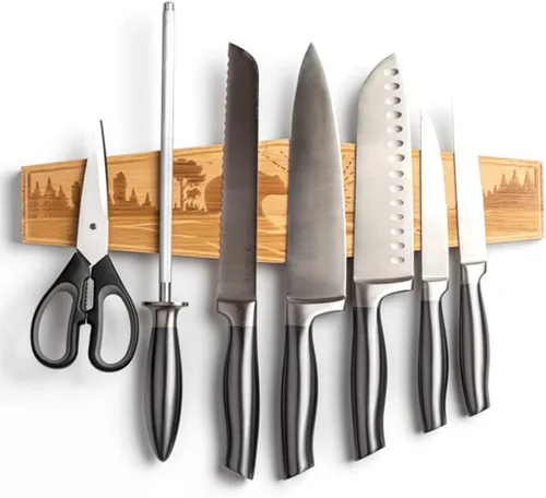 Miniatura 8 de Soporte de cuchillos mangético de alta calidad de 16 pulgadas para pared, imán grabado resistente para cuchillos, a rayas magnéticas de pared o Oso