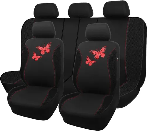 Miniatura 12 de Flying Banner - Juego completo de fundas para asiento de automóvil Butterfly, estilo universal de moda para mujer, para banco trasero (divisible)