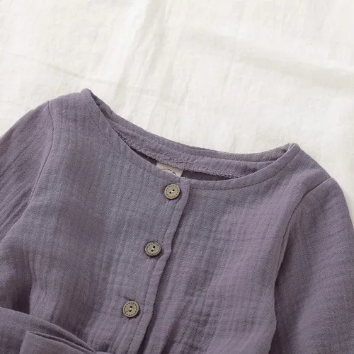 Miniatura 3 de Karuedoo Mameluco básico de algodón y lino de manga corta para niña, con pantalones largos, para otoño e invierno