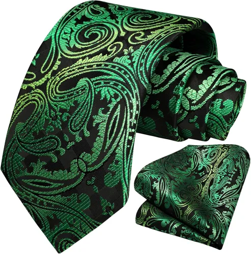Miniatura 47 de HISDERN Corbatas para hombre, corbata de cachemira y bolsillo cuadrado tejido clásico floral para hombre, corbata de fiesta de boda