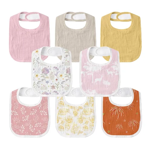 Miniatura 14 de Baberos de muselina para bebé, paquete de 8, baberos para babear y dentición para bebé, absorbentes, suaves de algodón orgánico, babero ajustable